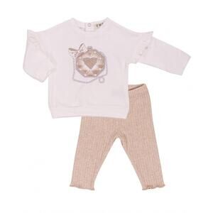 NEW EMC girl's lurex purse legging set in white / beige shimmer